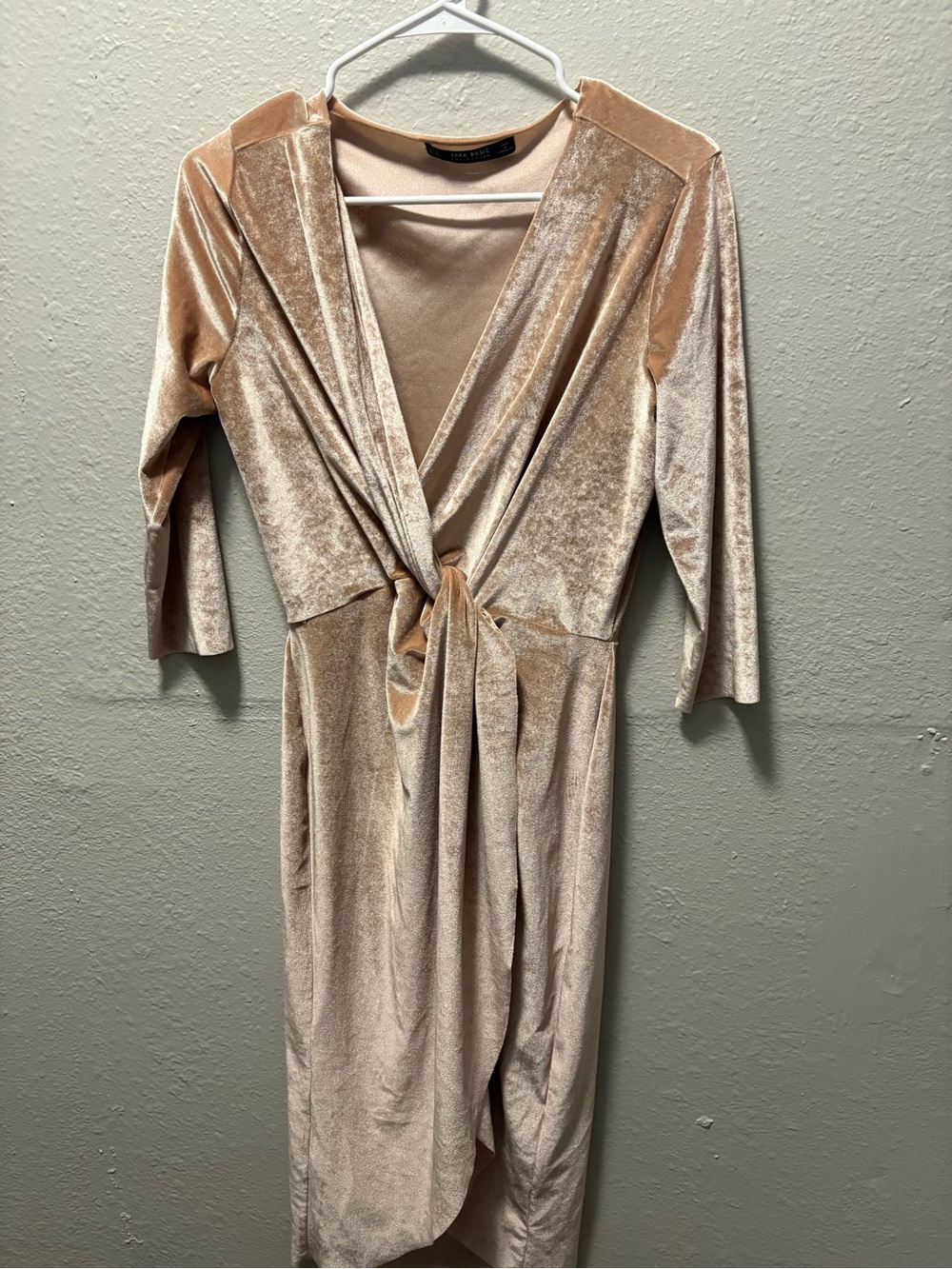 Zara Velvet Twist-Knot Midi Dress in Blush Beige - Women Intimates & Sleepwear